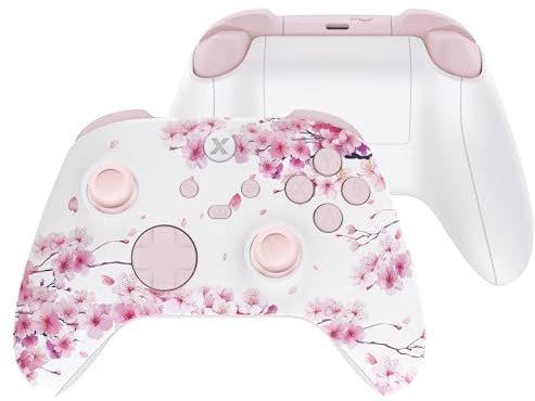 eXtremeRate Coque de Remplacement avec Bouton Complet pour Xbox Series X/S, Coque Avant Arrière avec Bouton Customisé pour Xbox Series X/S Manette, Murmure de Fleur de Cerisier