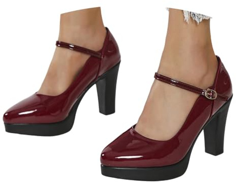 Scarpe tradizionali da donna con tacco alto, scarpe da sposa, chiuse, eleganti e comode, da ballo, con plateau, Colore: rosso, 40 EU