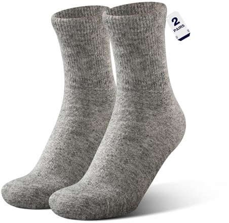 Rahhint Calze in lana di alpaca per diabetici da donna e da uomo, senza gomma, larghe, vestibilità rilassata, spesse, termiche, morbide, senza cuciture, traspiranti, grigio., L