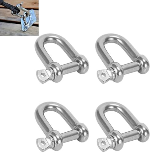 Ruayia 4 Stück M10 Edelstahl Schäkel gerade kurze Form, 304 D Ring Schäkel Sperren Gerade mit Augenbolzen Ø10mm für Takelage Stahlseil Kordeln Ketten Schäkel