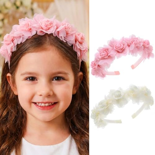 IYOU Bandeau Fille Fleurs Serre Tete Ivoire Floral Accessoires Cheveux Mariage Fête pour Bébés Filles