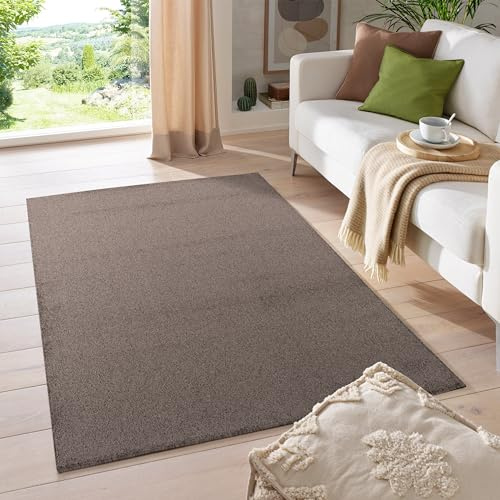 HomebyHome Kurzflor Teppich Wohnzimmer 200x300 (200 x 290 cm) Mokka - Modern Gabbeh-Look Teppich Extra Weich, Pflegeleicht und Langlebig - Ideal für Schlafzimmer, Küche und Esszimmer