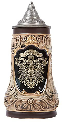 NENBOLEC Bierkrug mit Deckel Bierseidel Steinkrüge Gravur Deutschland Zinnwappen Beer Stein Mug für Vater Männer Geburtstag Geschenk 1.0Liter