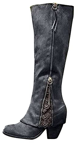 ZYUEER Bottes Rétro Femme, Bottes de Motard Classique Combat Bottines a Lacets Talons Epais Escarpins Sexy Chaussure Pas Cher Hiver