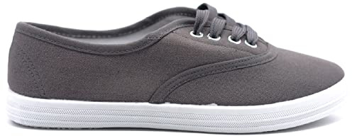 sole london Ladies Flat Plimsolls Lace Up Canvas Trainers Womens Casual Pumps Lightweight Girls White Fashion Sneakers Comfortable Everyday Walking Shoes