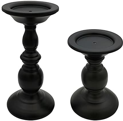 Fuhengli Pillar Candle Holders Stands Set of 2, Candle Holders for Pillar Candles Decorative Candlestick Holder for Fireplace, Home Decor, Dinning, Party, Wedding, Matte Black, 6.2 & 8.7
