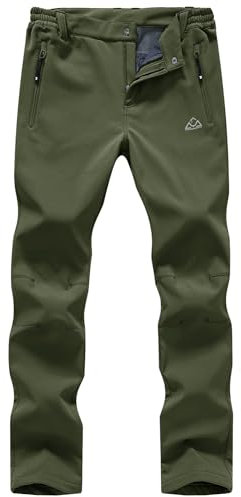 donhobo Damen Wanderhose Outdoorhose Wasserdicht Softshellhose Winddicht Winter Warm Gefüttert Trekkinghose Campinghose Skihose (Armeegrün, M)