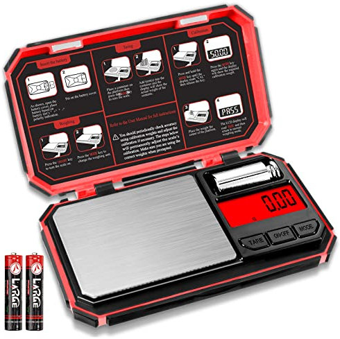 UNIWEIGH Digitale küchenwaage 200g/0,01g, Feinwaage,Taschenwaage, Präzisionswaage, Waage Gramm, Kleine waage, Briefwaage, Mini Waage, Digital Scale mit 50g Kalibriergewicht (Batterie enthalten)–Rote