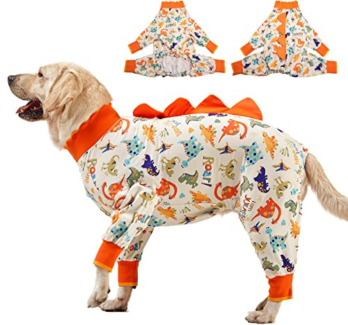 LovinPet Large Dog Pajamas, Anti Licking, Recovery Suit, Lightweight Jurassic Knit, UV for Large Dogs/L