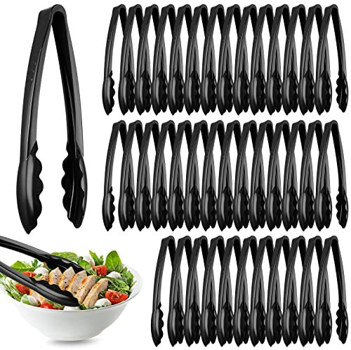 Tessco for you 50 Pcs Plastic Tongs for Serving Bulk, 9 Inch Plastic Disposable Serving Tongs, Heavy Duty Salad Tong for Kitchen, Buffet, BBQ, Events & Catering (Black)