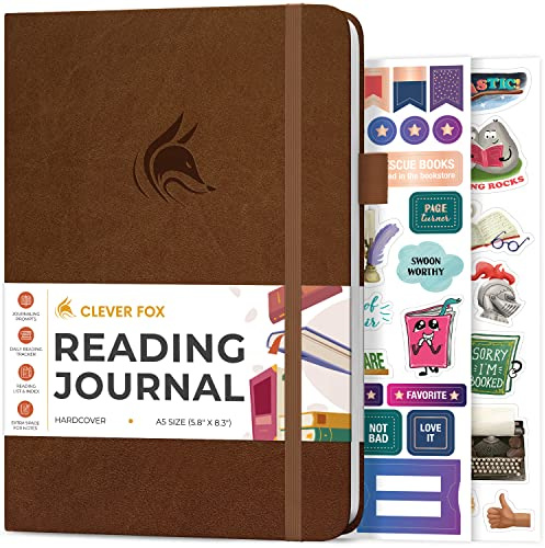 Clever Fox Reading Journal – Bokrecensionslogg – presenttillbehör för läsälskare – bokdagbok för barn och vuxna – A5, 14,7 x 21 cm (brun)