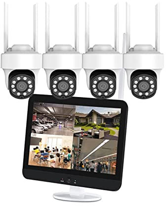 Sistema de cámara inalámbrica WIFI 3MP PTZ con monitor, kit NVR H.265+ de seguridad para el hogar con audio bidireccional, visión nocturna en color,seguimiento automático,detección de movimiento (4CH)