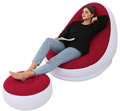 eBoutik - Deluxe Inflatable Lounge Chair & Footstool – Soft Fabric Indoor & Outdoor Lounger – Ideal for Garden, Home, Gaming & Relaxation – Perfect Valentine’s, Mother’s Day & Easter Gift (Red)