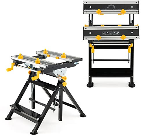 GOPLUS Banco de trabajo plegable,estación de trabajo con plataforma reclinable,7 alturas ajustables y 8 pinzas deslizantes,mesa de soldadura con transportador y regla para el hogar,garaje,taller