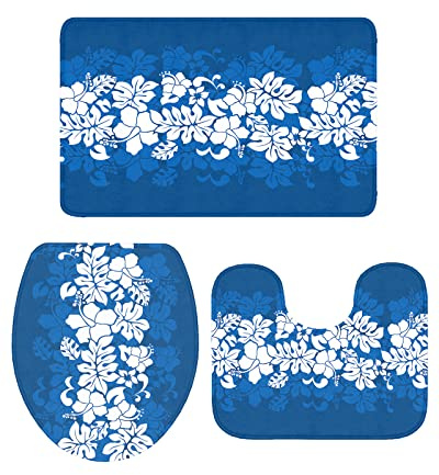 Ahdyr pezzi tappeti da bagno set hawaiano tropicale blu fioritura sagome floreali morbido tappeto antiscivolo tappetino contorno e copertura per v a a e bagno