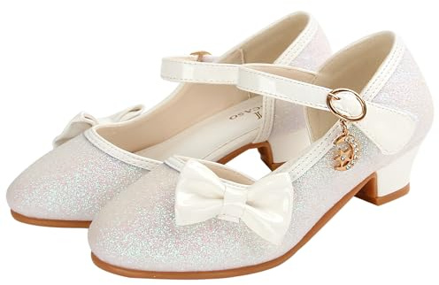 M MUNCASO Mary Jane Princess Shoes with Shiny Bow, Glitter Girls Party Shoes