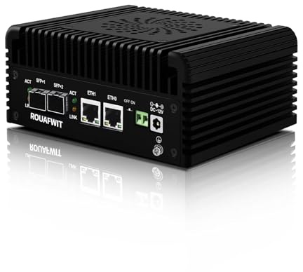 ROUAFWIT Mini PC Dual 10GbE SFP+ Firewall Appliance, N100 10Gigibit Micro Hardware Computer, 2 x i226V 2.5GbE Port, Barebone NO RAM NO SSD, 2 Display, Type-C, TF, SPK/MIC