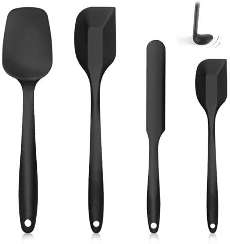 4 Stück Silikon Spatel Set, 315 ℃ Hitzebeständiger Flexibel Teigschaber Silikon, Silicone Spatula Antihaft, Silikonspatel, Spatel Küche, BPA-Freies für Kochen Backen Mischen Rühren Schaben (Schwarz)