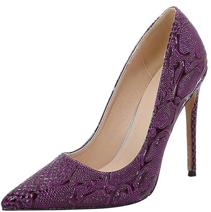 Pumps Mary Jane - Scarpe da donna con tacco alto, con stampa serpente, elegante, da sposa, da sposa, taglia 36-46, Lilla, 44 EU