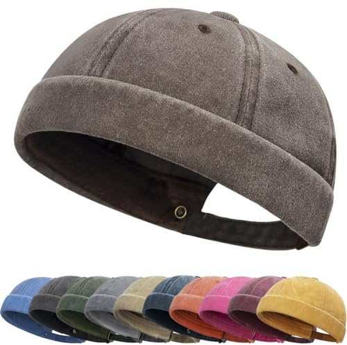 DURINM Uomo Cappelli Docker cap Senza Tesa Beanie Polsino Arrotolato Berretto da Portuale da Uomo Unisex Berretto Docker Regolabile Cuffed Brimless Hat Cowboy Vintage Taglia Unica Cappello