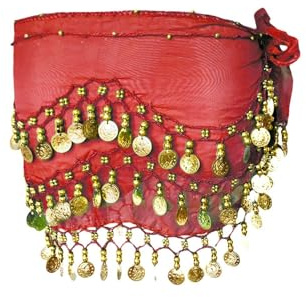 Ceinture Danse Orientale Femme, Écharpes de Hanche de Danse du Ventre Fille Foulard Belly Dance Foulard à Sequins Doré Écharpe Déguisement Mousseline de Soie, pour Scène, Anniversaire, Fête, 1 Pièce