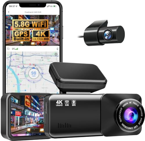 Osmo Dashcam Pro 4K Trådlös Bilkamera Fram/Bak, 5.8 GHZ Wifi, GPS, Gratis 64GB Kort, Dash Cam Med Parkeringsövervakning, 170° Vidvinkelobjektiv