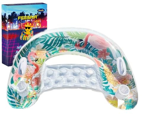 Vibrant Flamingo Inflatable Pool Lounger with Glitter, Luxury Floating Water Chair with Backrest & Cup Holders, Aesthetic Tropical Pool Floaties for Summer Party, Beach & Vacation Essentials