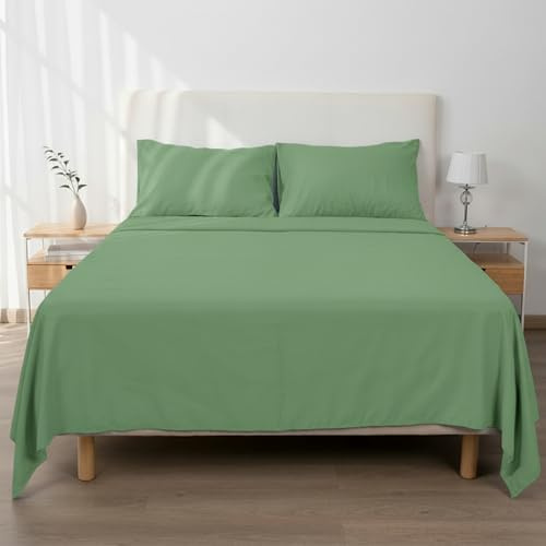 H HANSEL HOME Juego de Sábanas Cama 135, Juego Sábanas 135x190/200cm 4 Piezas, Microfibra Extra Suave, Sábanas Bajera Ajustable, Encimera, 2 Fundas de Almohada - Juego Sabanas Verde Claro