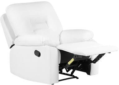 Beliani Fauteuil Relax Position Réglable en Cuir PU Blanc avec Repose-Pied et Dossier Inclinables Design Moderne et Ultra Élégant