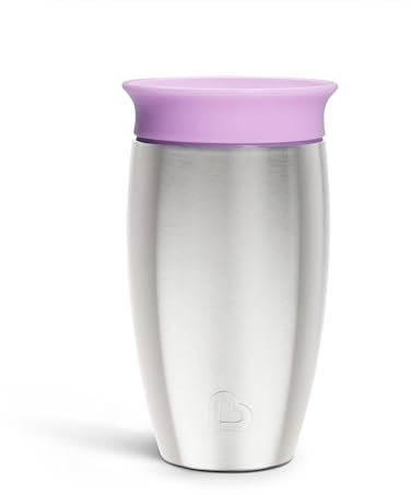 Munchkin Miracle 360 Cups, Stainless Steel Toddler Cup, BPA Free Baby & Toddler Sippy Cup, Non Spill Cup, Dishwasher Safe Baby Cup, Leakproof Childrens Cups, 12+ Months - 10oz/296ml, Purple
