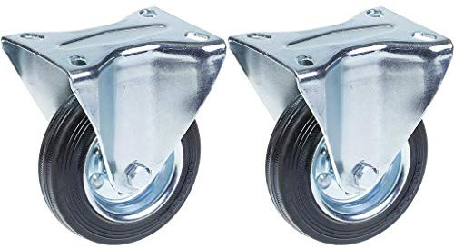 100mm 4 castor rubber tyre, fixed, strong 180kg capacity, set of 2