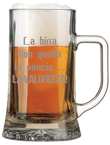 Colorfamily Boccale da birra con incisione divertente La birra non gonfia la pancia, la valorizza - bicchiere in vetro 50 cl