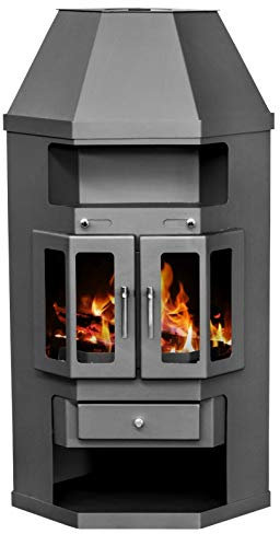 Eek A Victoria Panama2 - Chimenea de esquina con puertas batientes, color gris hierro fundido, 9 kW