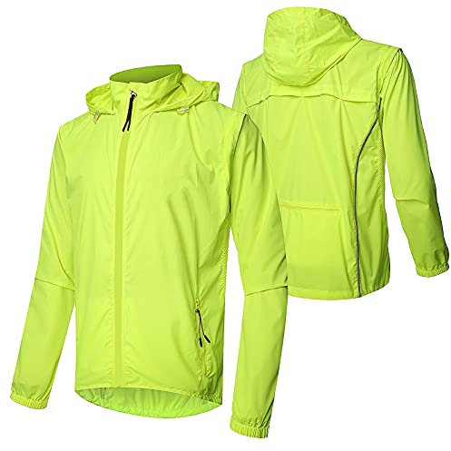 Langarm Fahrradjacke Herren,Sommer Wasserdicht Atmungsaktiv Fahrrad Klamotten,Winddichte Schnell Trocknen Regenjacke Laufjacke,für Radfahren Wandern Bergsteigen,Fluo(Size:XXXXL,Color:Leuchtendes Grün)