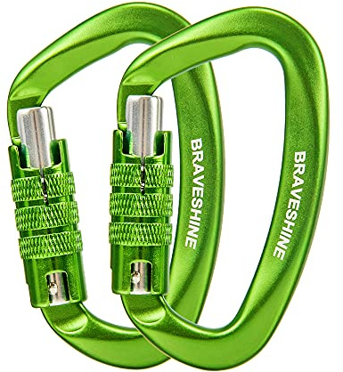 BRAVESHINE 2 Pack Carabiner Clip Heavy Duty, 12KN Auto Locking Carabiner, Twist Lock Carabiner Keyring, D Clips Hook for Hiking, Camping, Hammock, Dog Lead, Swing
