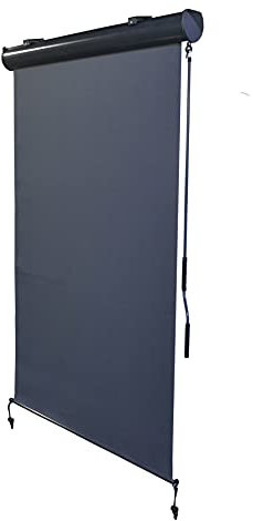 HORI Senkrechtmarkise Außen mit Handkurbel - Vertikalmarkise für Balkon, Terrasse & Wintergarten - Sicht- & Sonnenschutz - Außenrollo zur Deckenmontage, Hängend | 140 x 250 cm | Grau