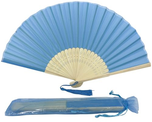 FANSOF.FANS Ventaglio a mano pieghevole in tessuto con nappa, stecche in bambù di grado A, per donne e ragazze, per feste estive, eventi, bomboniere, compleanni, matrimoni, souvenir (blu vero)