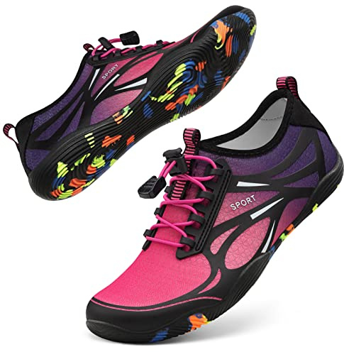 Water Shoes for Women Men River Shoes Adult Swim Beach Lake Pool Aqua Socks Barefoot Quick Dry for Hiking Surfing Kayaking Cruise Ship Essentials Size Women 6 / Men 4.5 (4-Purple)