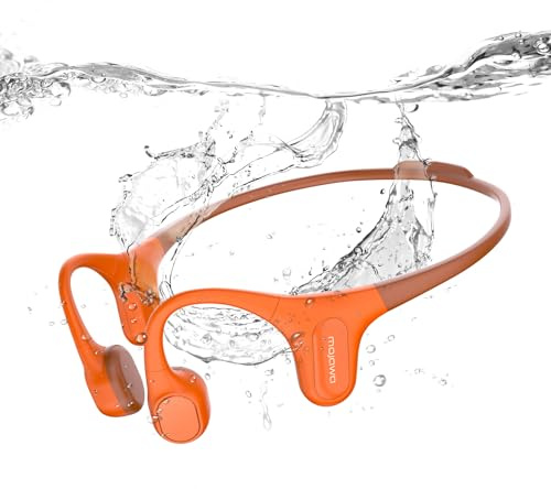 mojawa Run Plus Bone Conduction Headphones, Open-Ear Bluetooth Headphones, 32GB MP3 Player, IP68 Waterproof Swimming Earbuds, Deep Bass, Secure Fit for Running, Gym and Daily Use, Orange