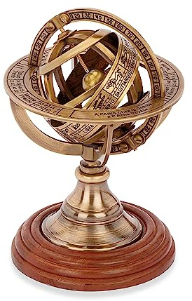 NKlaus Armillarsphäre Messing antik auf Holzsockel 14x8cm Astronomische Armillarglobus 14638