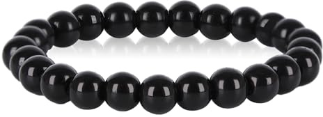 Fadcaer Crystal Bracelet 8mm Healing Crystal Bead Stretch Beaded Bracelet for Healing Jade Gift for Women Men (Black)