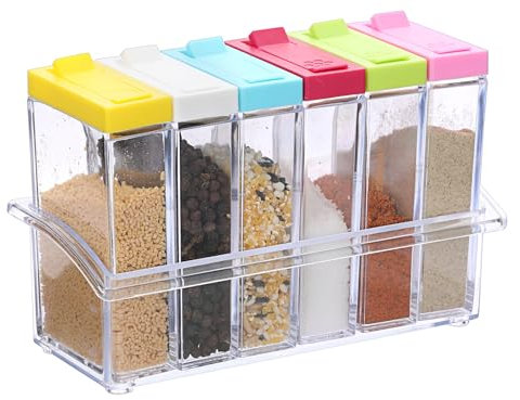 SUMTree 6Pcs Spice Shaker Jars, Plastic Seasoning Shaker Box Condiment Set for Travel, Seasoning Storage Containers, Color