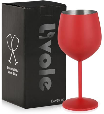 Livole Weingläser Rotwein, Rotweinglas aus Edelstahl, 550ml Rotweingläser Groß Bauchig, 18Oz Cocktailgläser, Unzerbrechlich Gläser set, Cocktail Gläser für Restaurants, Party, 1 Stück, Mattes Rot