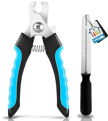 FlyWave Krallenschere für Katzen und Hunde, Sicher mit Schutz und Nagelfeile, Ergonomisches Design, Ideal für kleine bis große Tiere| Blau