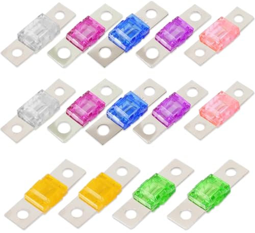 Aoreun fusibili mini, 14 Pezzi fusibili elettronici per sistemi 30/40/50/60/70/80/100Amp 32V Midi Fusibile ad Alta Corrente Avvitars per Auto, Camion, Veicoli da Costruzione, Autobus, Roulotte