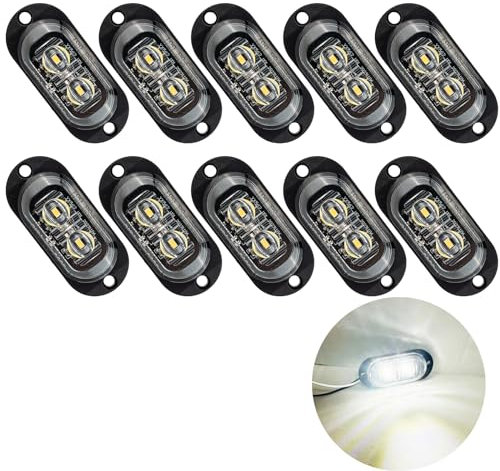 Krtopo 10x 2 Luz de Posición Lateral LED 12 / 24v Luz Lateral de la Esquina del Remolque 3000k luz de Advertencia de la Caravana de Camiones RV (Blanco)