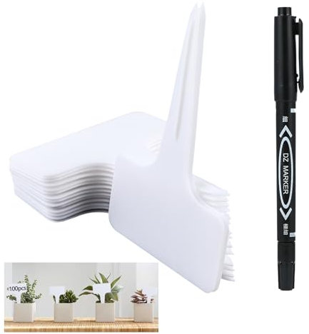 Set de 100 étiquettes pour plantes, etiquette potager, etiquette jardin exterieur, avec un marqueur blanc inclus. Idéal pour jardins, vergers ou fermes.