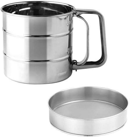 HTRTRR Colino per farina con una sola mano, in acciaio inox, con manico per cuocere, colino in acciaio inox, colino per zucchero a velo, setaccio per farina, setaccio fine in acciaio inox, per farina
