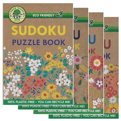 WF Graham Eco-Friendly Sudoku Puzzle Books for Adults | Plastic-Free Sudoku, Brain Teasers, Maths Activity Book | Over 130 Puzzles in Each | SET OF 4