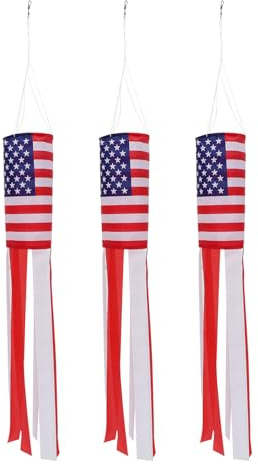 PAMINGONO Manga de Viento Americana 13X88 CM 3 Piezas Banderín Tubular de Poliéster Resistente Intemperie para Jardín Festivales y Señalización de Dirección del Viento